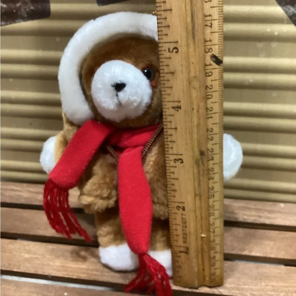 Avon Vintage Mini Plush Puppy Dog Ornament with Brown Coat & Scarf